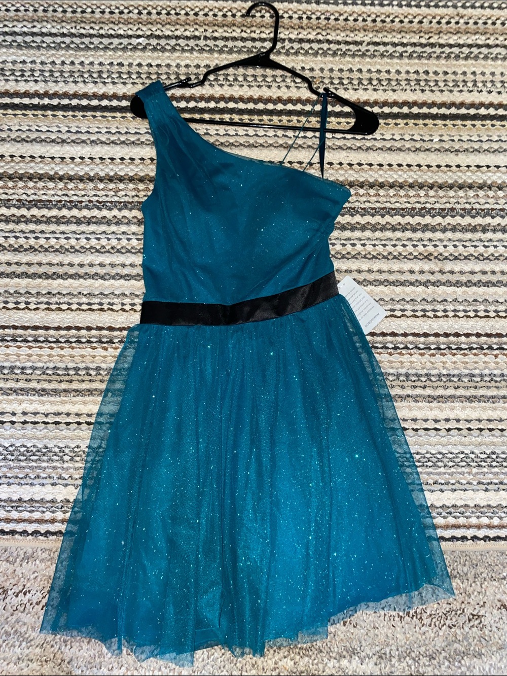 Nordstrom Hailey Logan Woman’s Sparkle One-Shoulder Teal Party Dress